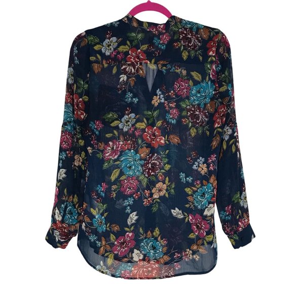 NEW Kut From The Kloth Sinclair Navy Blue Sheer Floral Blouse Size Small - Picture 6 of 12